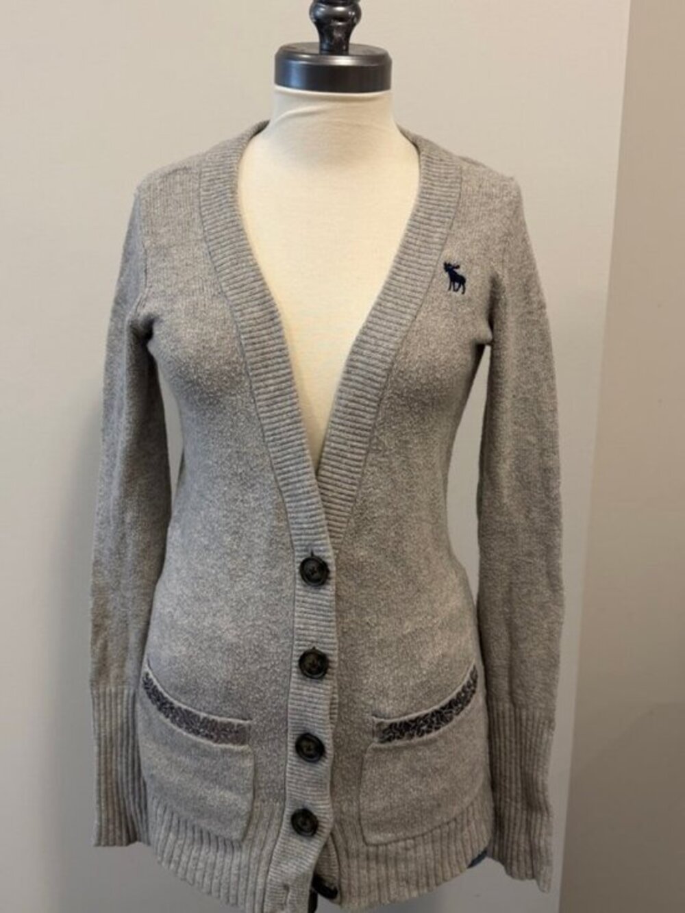 Authentic Y2K Abercrombie Rabbit Hair Cardigan Sweater Grey L